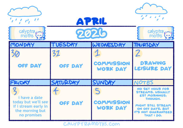 STREAM SCHEDULE MAR.30-APR.5 2026